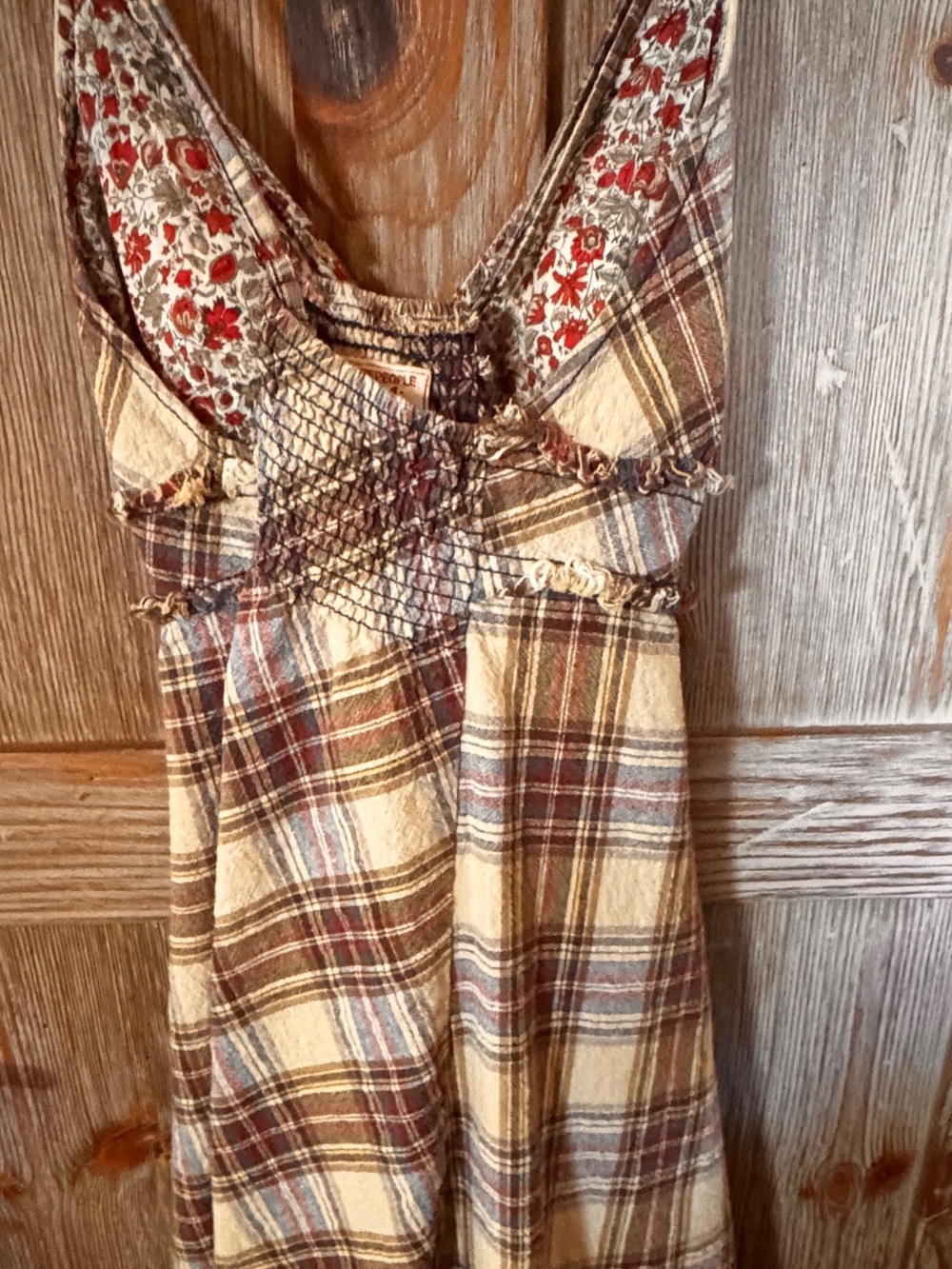 Free People Plaid Spaghetti Strap Mini Dress in Cream and Brown - Picture 2 of 6